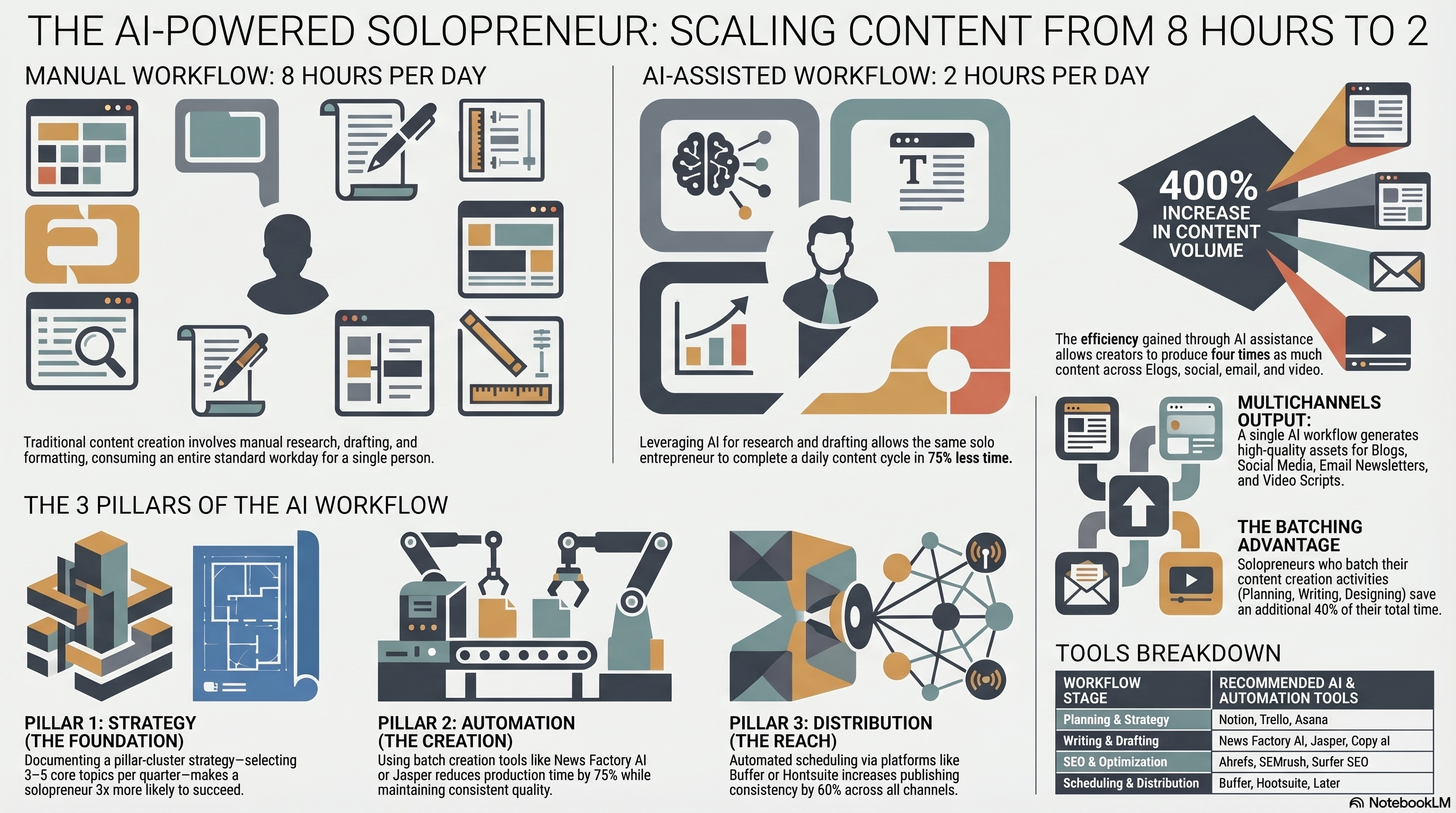 AI-Powered Content Workflow for Solo Entrepreneurs — Before/After, ROI & Pillars
