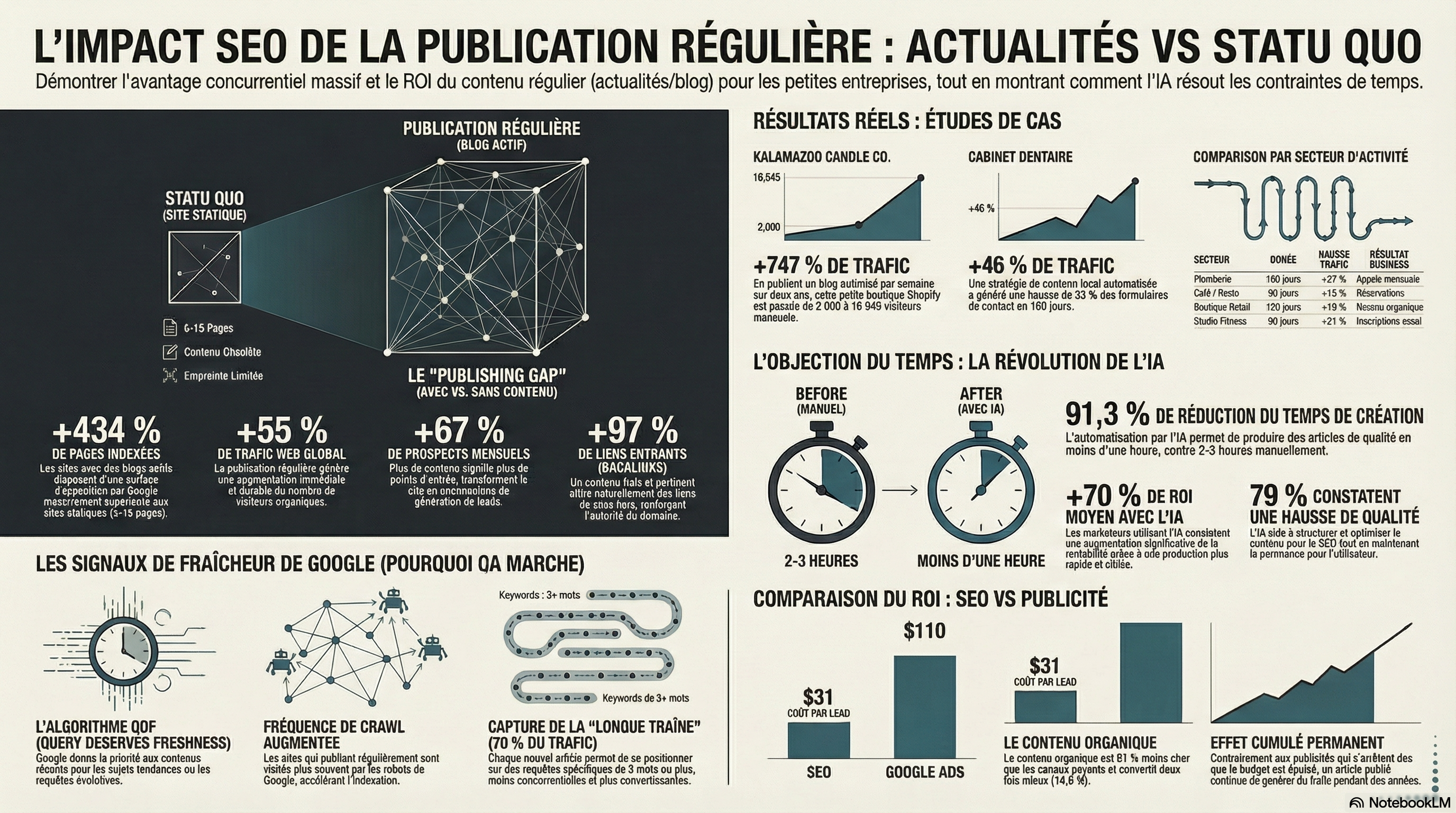 Infographie : L'impact du SEO de la publication régulière d'actualités sur les sites web des petites entreprises — statistiques et données clés