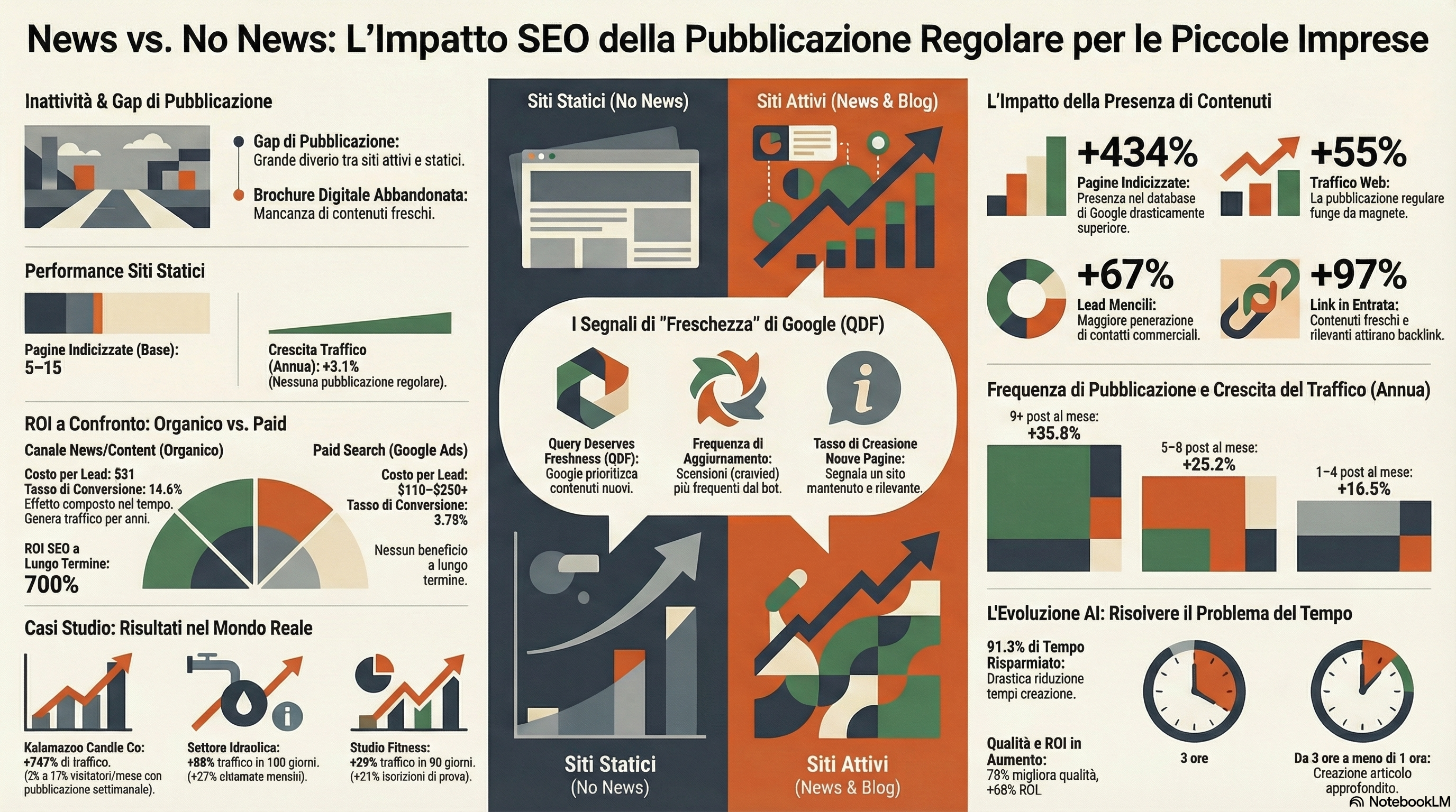 Infografica: L'impatto SEO della pubblicazione regolare di notizie su siti web di piccole imprese — statistiche e dati chiave